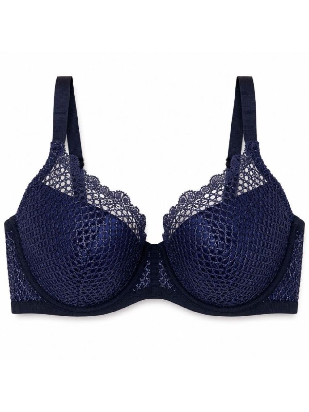 Victoria’s Secret Plunge Navy Blue Lace Mesh Underwire Bra 32 DD Sexy Push Up
